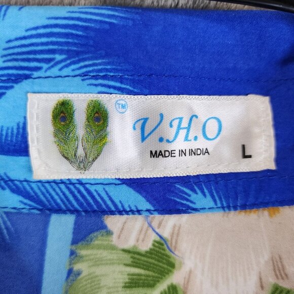 Mens Button-Up Short Sleeve Hawaiian Shirt Vibrant Blue V.H.O. Size Large - Picture 5 of 10